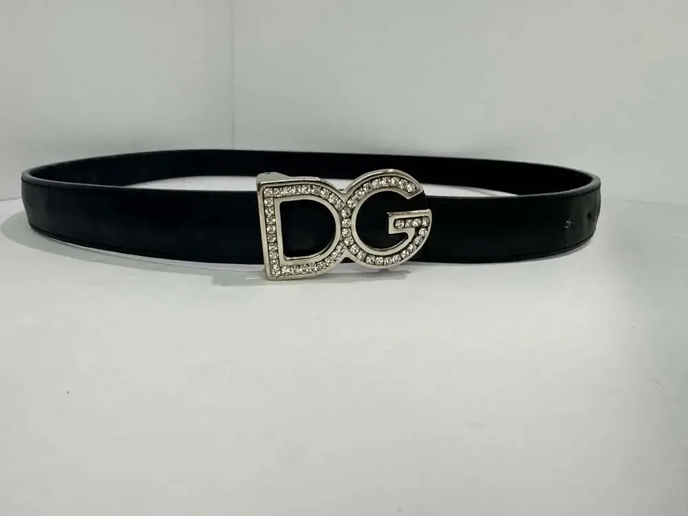 DG Embellished Black Leather Belt